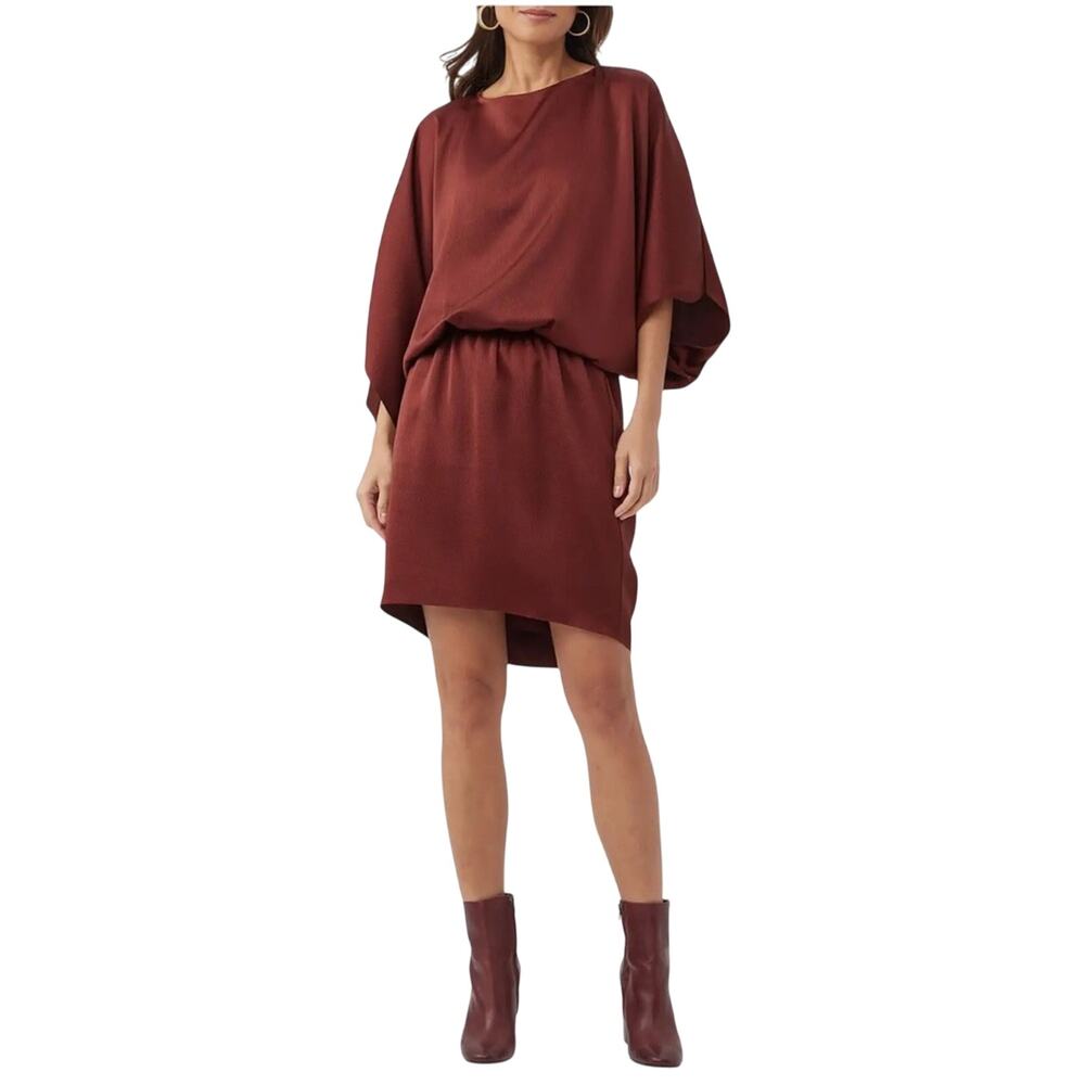 Trina Turk $258 Manhattan Satin Dress in Mahagony Brown Size L
